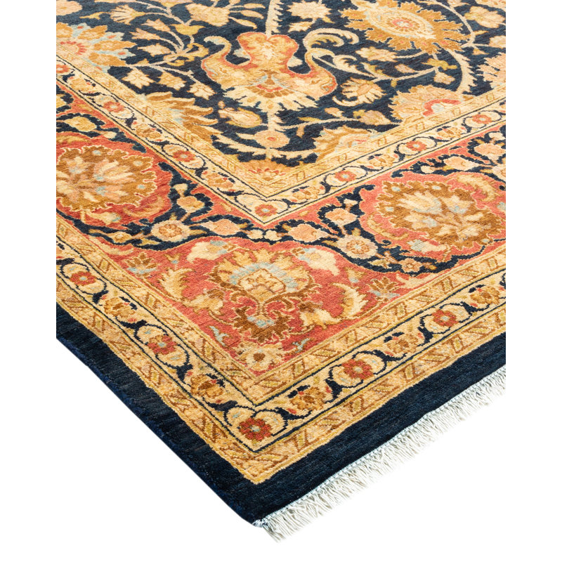 Handmade Blue Wool 6'1" x 9' Rectangular Area Rug
