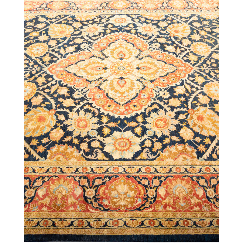 Handmade Blue Wool 6'1" x 9' Rectangular Area Rug