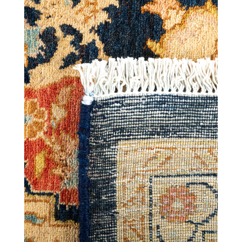 Handmade Blue Wool 6'1" x 9' Rectangular Area Rug