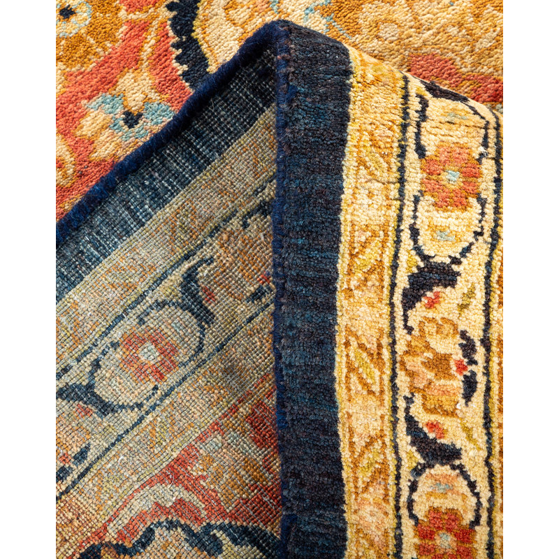 Handmade Blue Wool 6'1" x 9' Rectangular Area Rug
