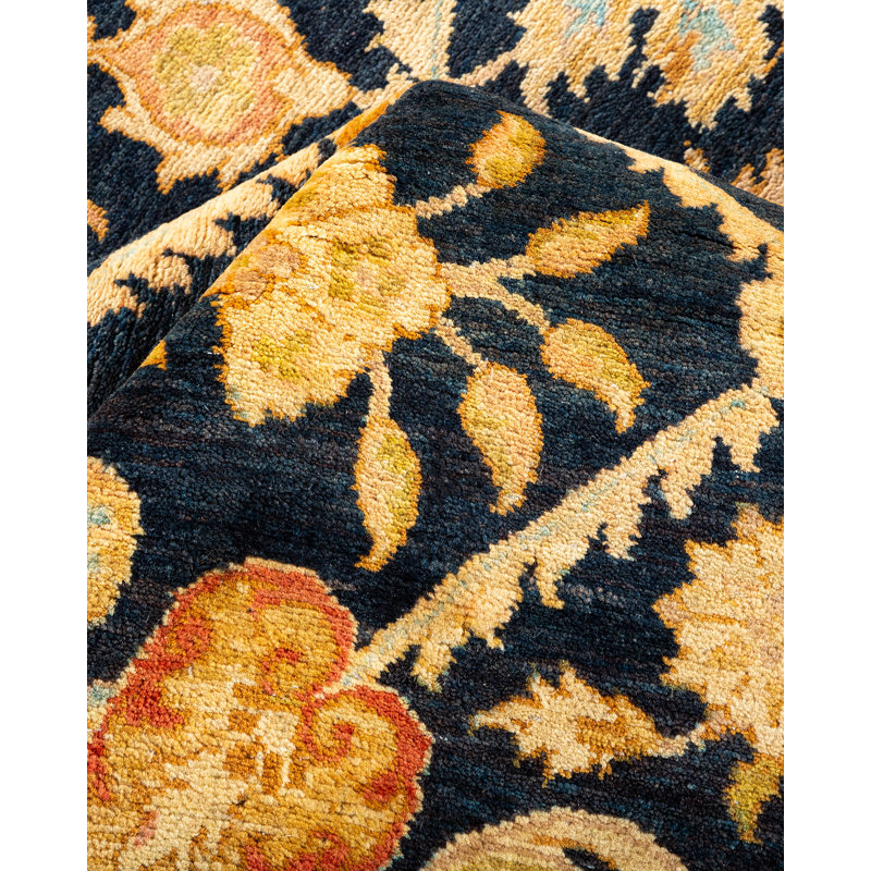 Handmade Blue Wool 6'1" x 9' Rectangular Area Rug