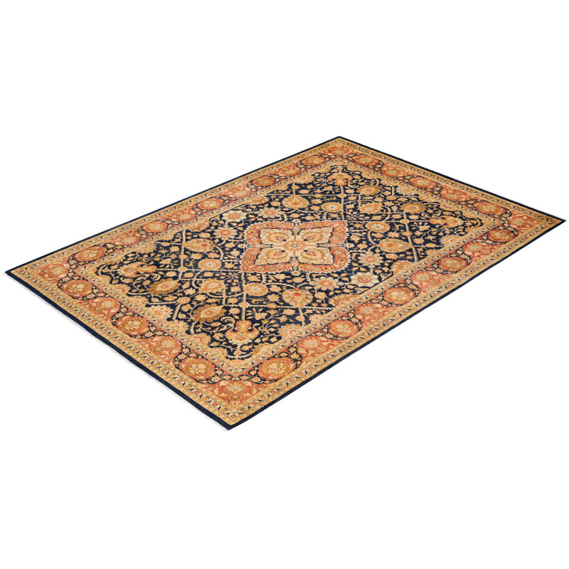 Handmade Blue Wool 6'1" x 9' Rectangular Area Rug