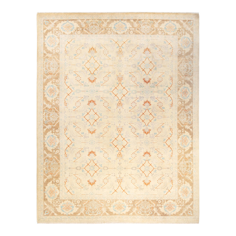 Ivory Hand-Knotted Wool 9' x 12' Area Rug