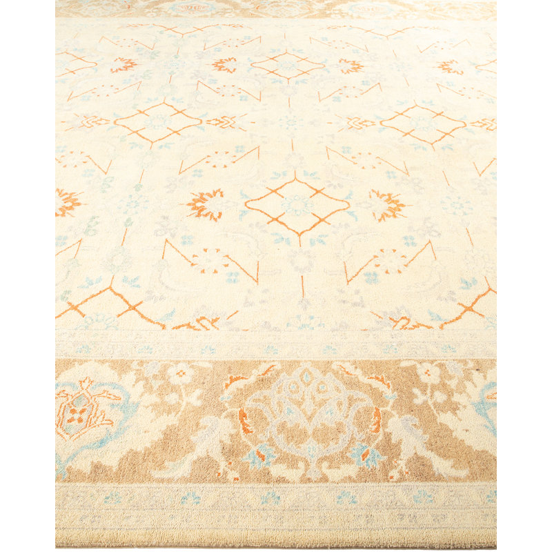 Ivory Hand-Knotted Wool 9' x 12' Area Rug