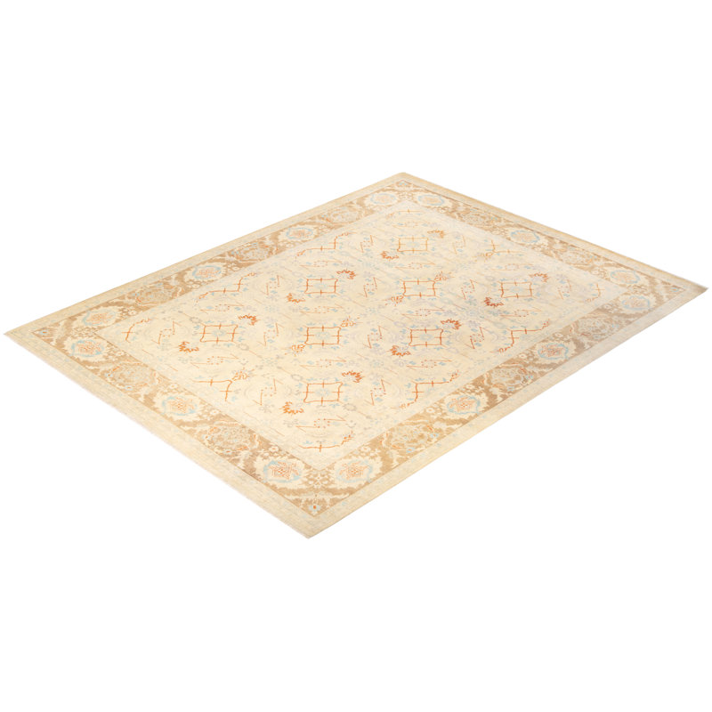 Ivory Hand-Knotted Wool 9' x 12' Area Rug
