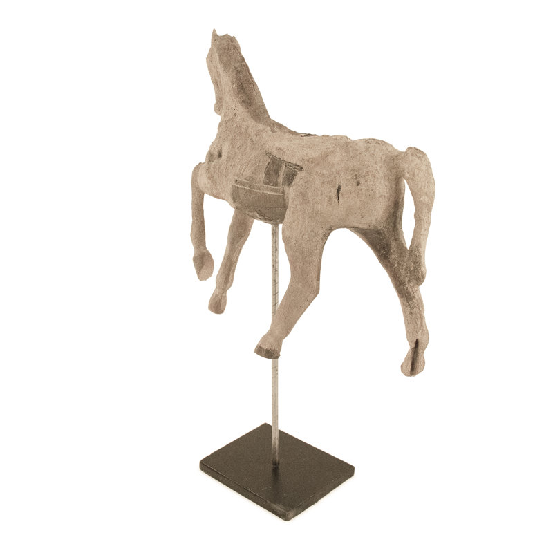 Distressed Taupe Resin Horse Figurine on Black Stand