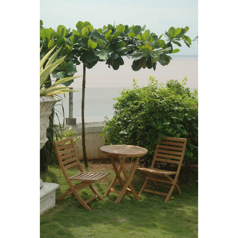 Teak 3-Piece Outdoor Bistro Set with Folding Chairs