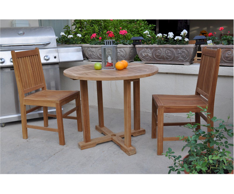 Montage Teak 3-Piece Outdoor Dining Set with Round Table