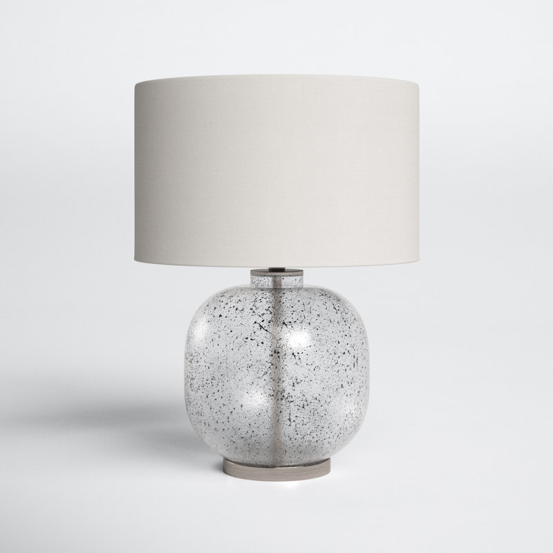 23" Black and Light Gray Glass Table Lamp with Linen Shade