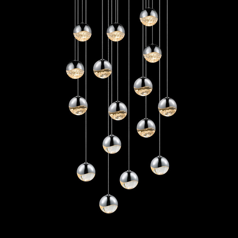 Satin Nickel Crystal 16-Light LED Cluster Square Pendant