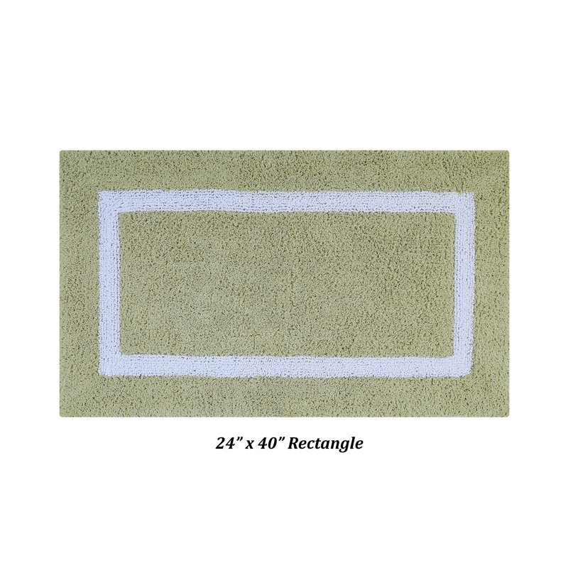 Sage and White Cotton Reversible Bath Rug, 24" x 40"