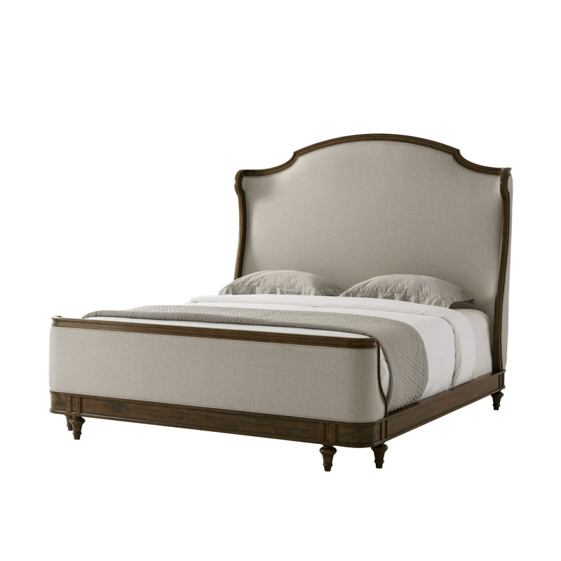 Beige and Brown Upholstered California King Bed with Wood Frame