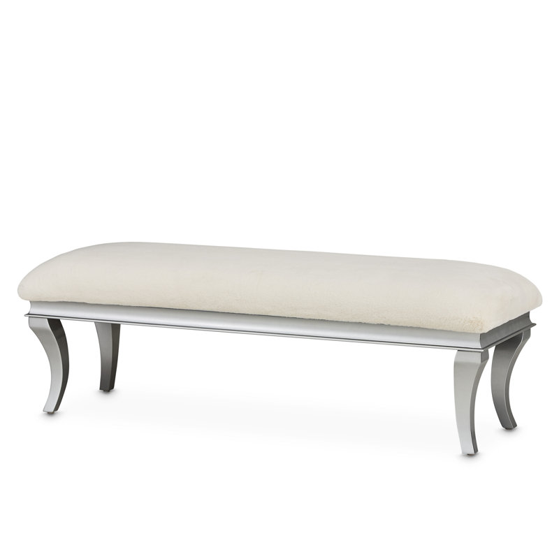Pearl Faux Fur Upholstered Bench with Platinum Legs