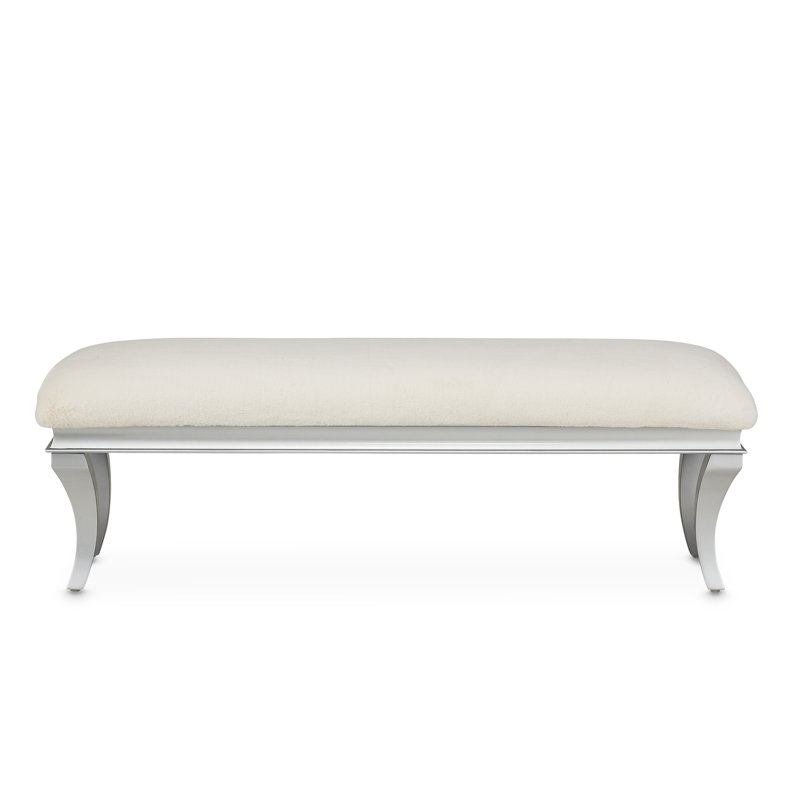 Pearl Faux Fur Upholstered Bench with Platinum Legs