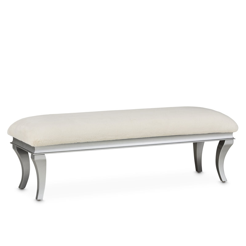 Pearl Faux Fur Upholstered Bench with Platinum Legs