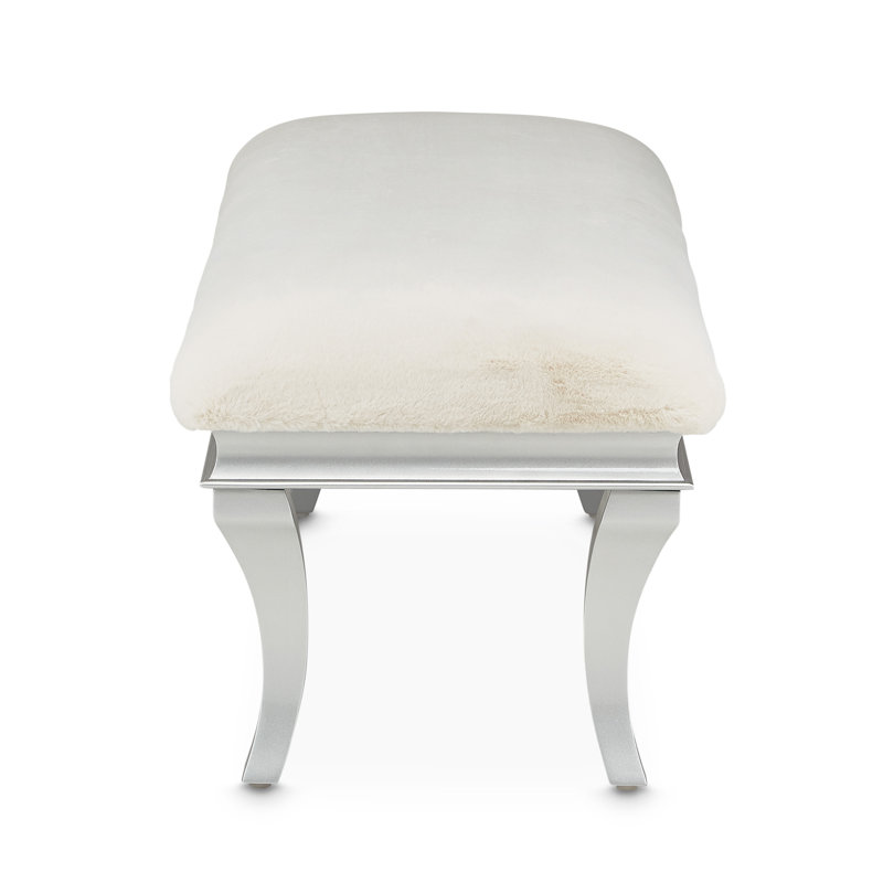 Pearl Faux Fur Upholstered Bench with Platinum Legs