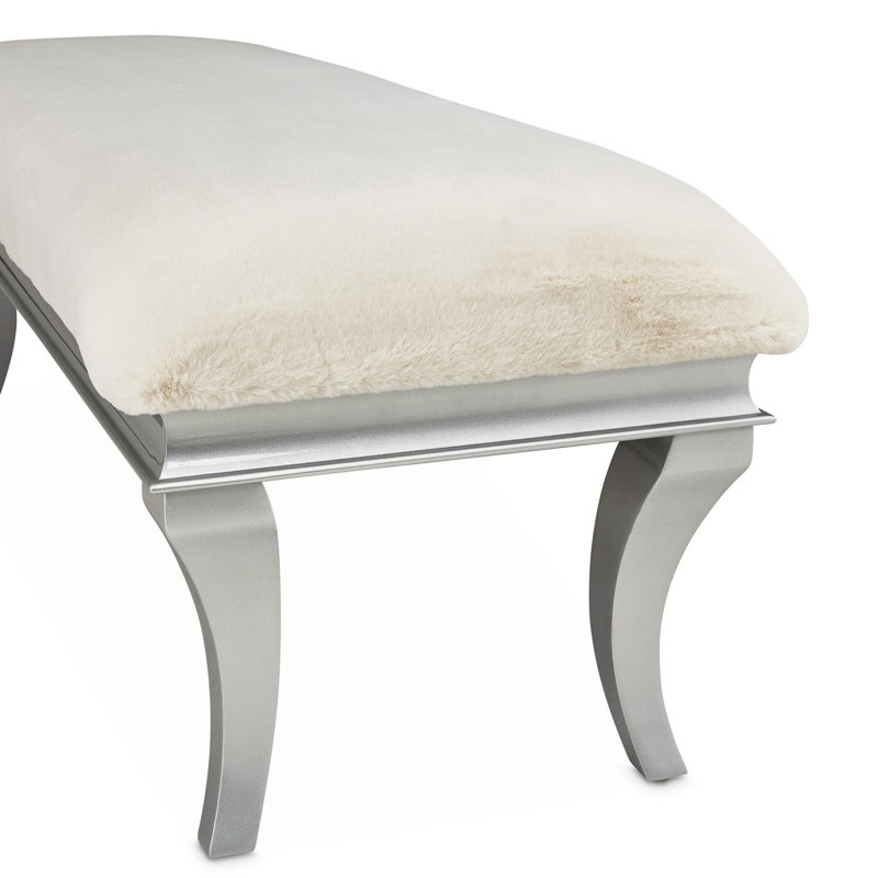 Pearl Faux Fur Upholstered Bench with Platinum Legs