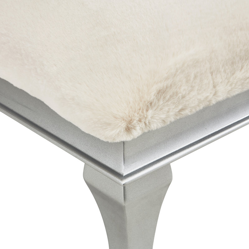 Pearl Faux Fur Upholstered Bench with Platinum Legs