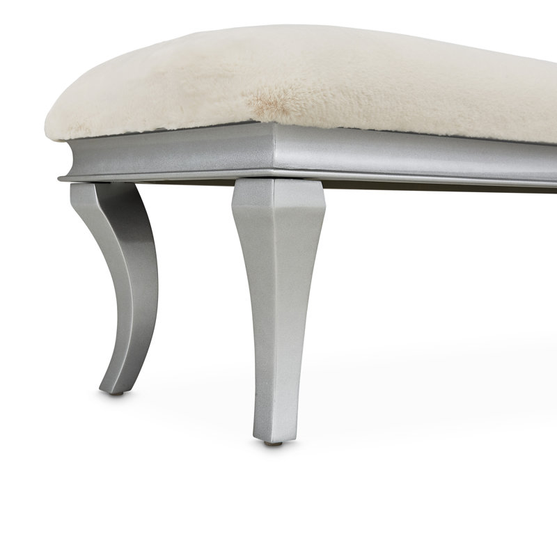Pearl Faux Fur Upholstered Bench with Platinum Legs