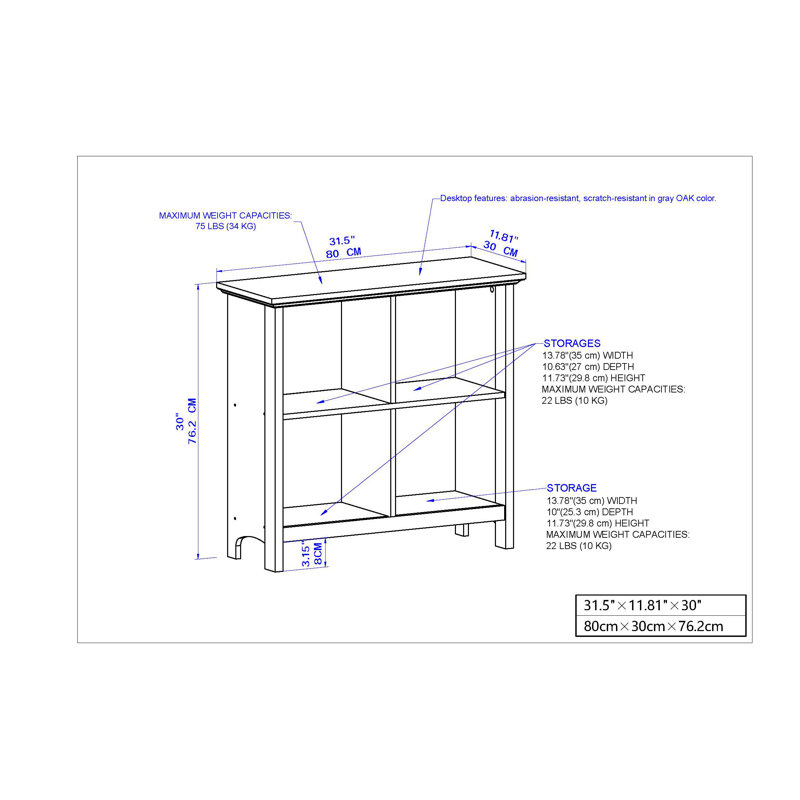 Olivia Gray Oak and White 4-Cube Wooden Bookcase