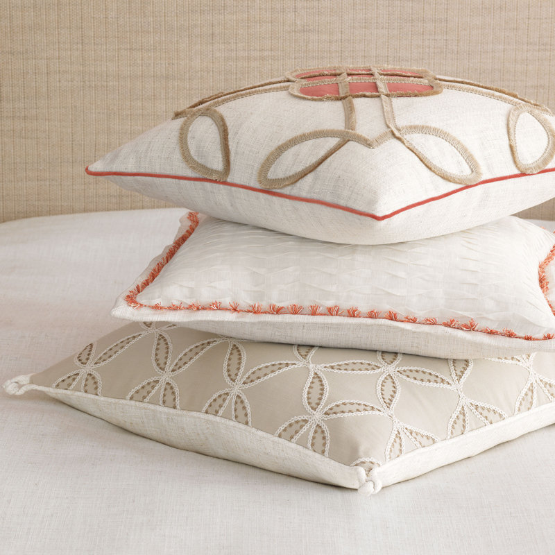 Cream and Blush Embroidered Square Throw Pillow with Appliques