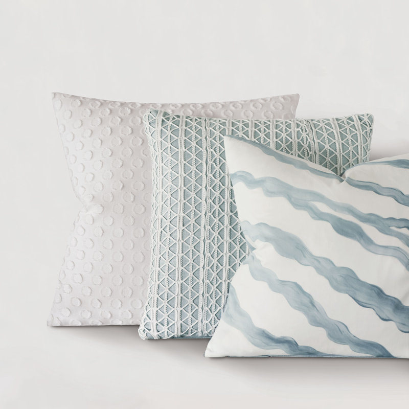 Lilla Polkadot Square Cotton Linen Pillow with Feather Insert