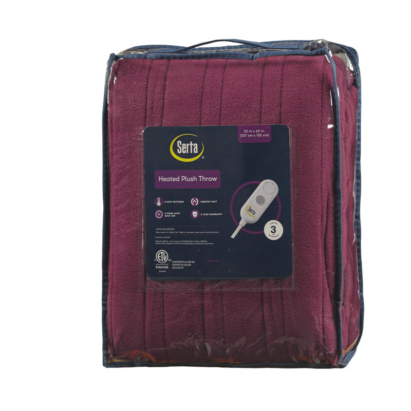 Burgundy Fleece and Sherpa Reversible Heated Throw, 50x60 inch