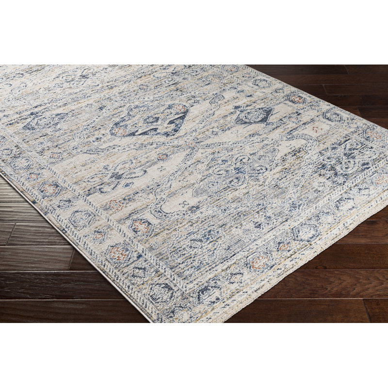 Gray Floral Motif Rectangular Synthetic Area Rug