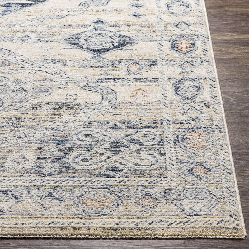 Gray Floral Motif Rectangular Synthetic Area Rug