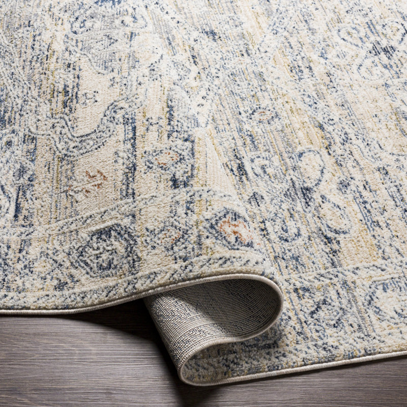 Gray Floral Motif Rectangular Synthetic Area Rug