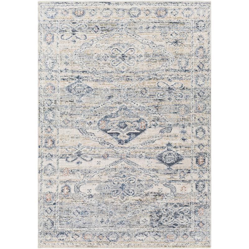 Gray Floral Motif Rectangular Synthetic Area Rug