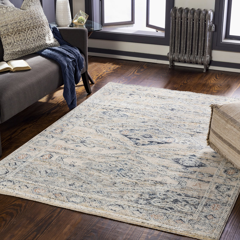 Gray Floral Motif Rectangular Synthetic Area Rug
