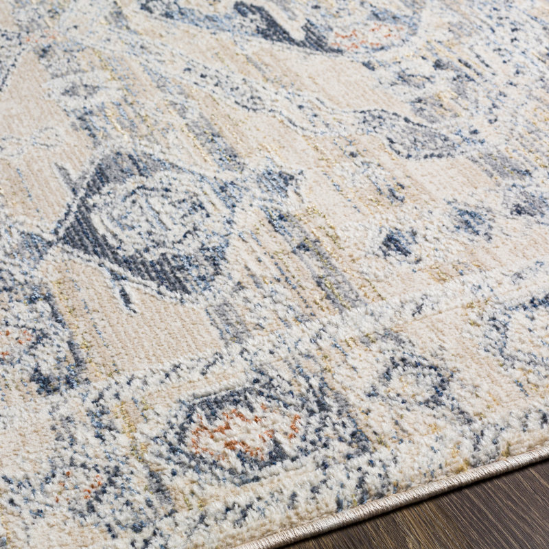 Gray Floral Motif Rectangular Synthetic Area Rug