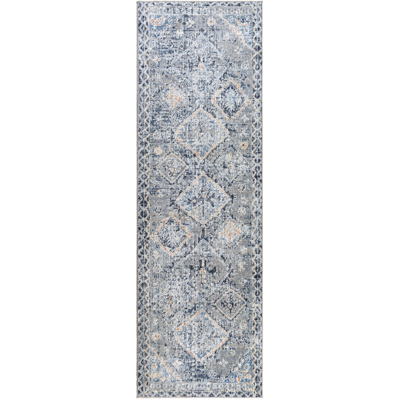 Elegant Gray Southwestern Runner Rug, Synthetic 2'6" x 8'
