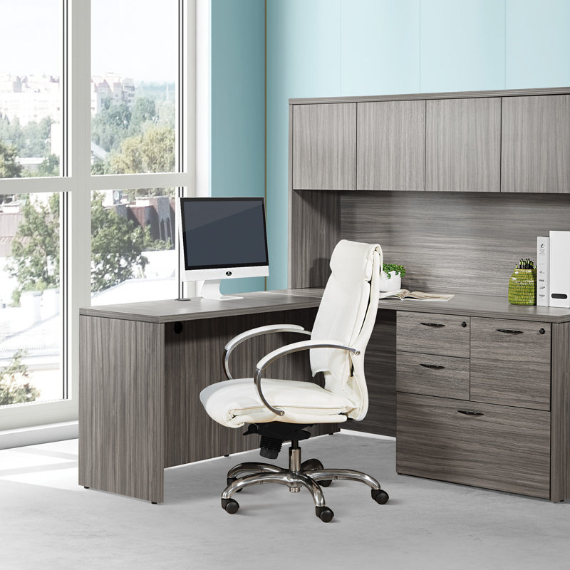 Lakimberly High Back White Faux Leather Swivel Executive Chair