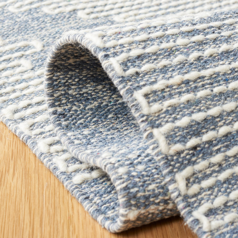 Handwoven Nomadic Blue & Ivory Wool-Cotton Square Rug - 6'