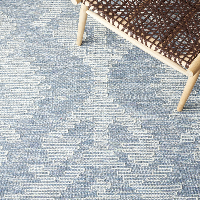 Handwoven Nomadic Blue & Ivory Wool-Cotton Square Rug - 6'