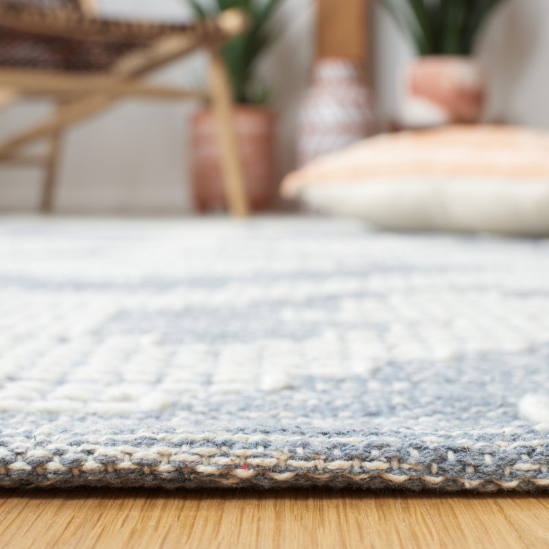 Handwoven Nomadic Blue & Ivory Wool-Cotton Square Rug - 6'