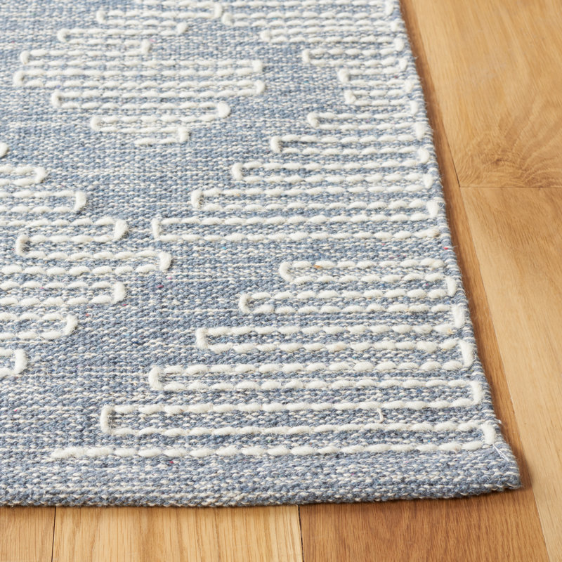 Handwoven Nomadic Blue & Ivory Wool-Cotton Square Rug - 6'