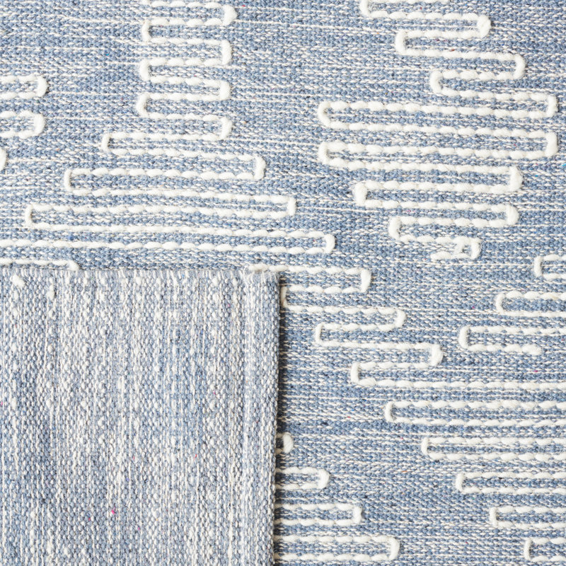Handwoven Nomadic Blue & Ivory Wool-Cotton Square Rug - 6'