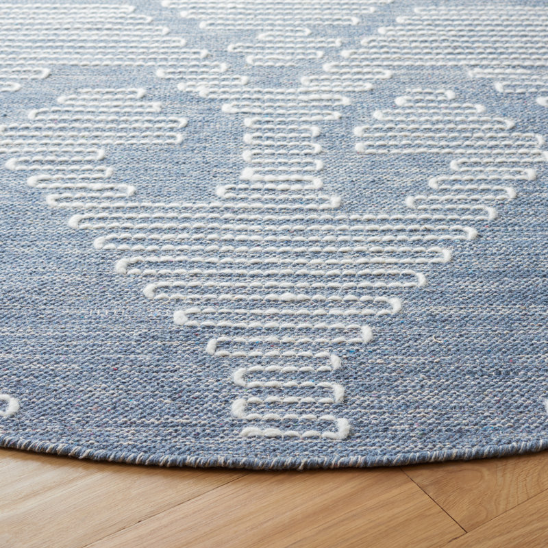 Handwoven Nomadic Blue & Ivory Wool-Cotton Square Rug - 6'