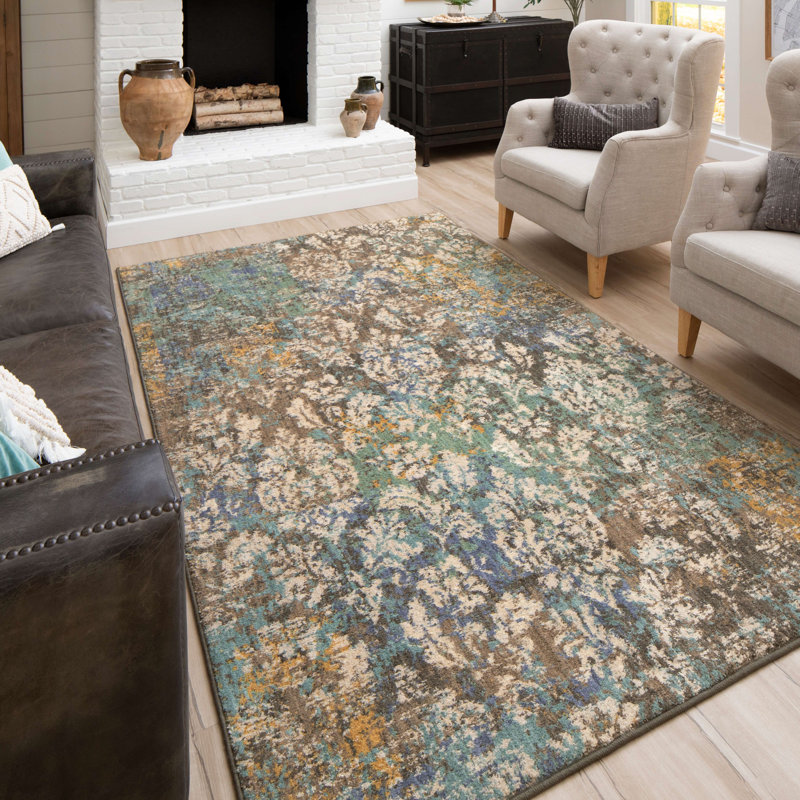 Gray and Gold Medallion Wool Area Rug