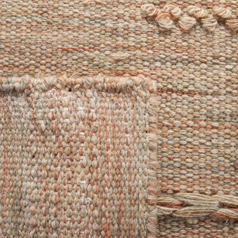 Handmade 6' Square Beige and Orange Wool Cotton Rug