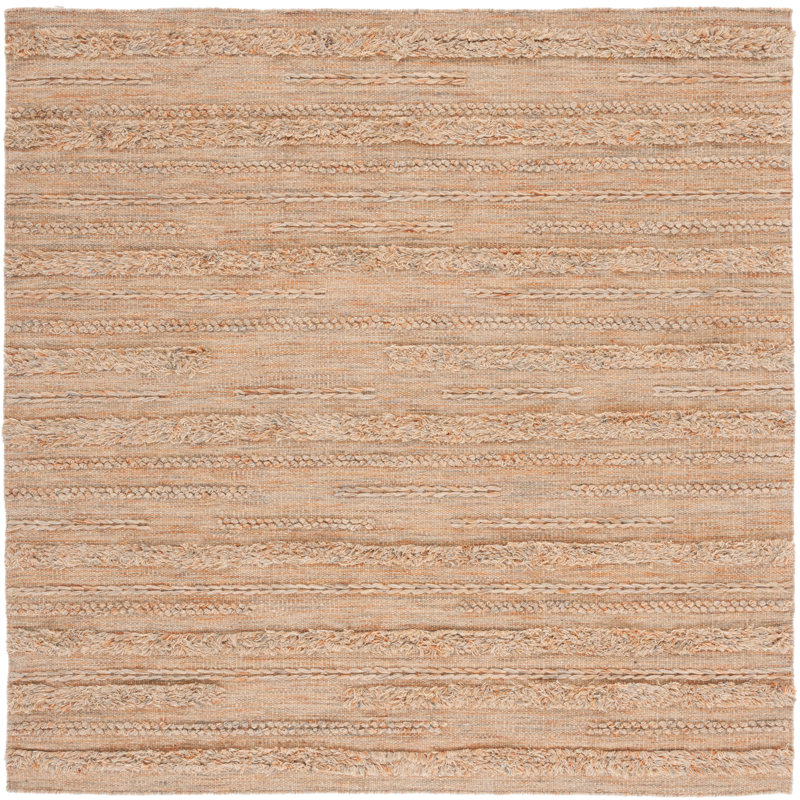 Handmade 6' Square Beige and Orange Wool Cotton Rug