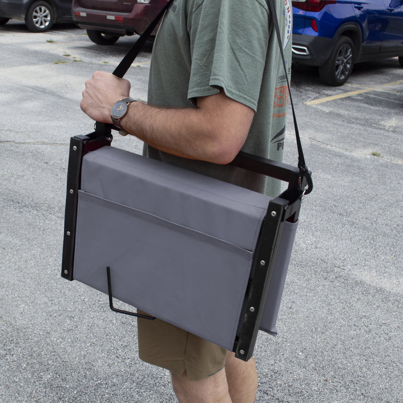 Gray Folding Stadium Seat with Cushions and Back Support