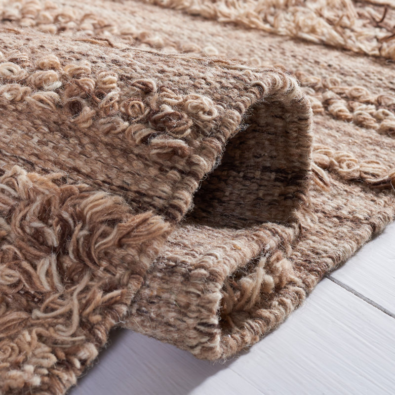 Handwoven Brown and Beige Wool Cotton Runner Rug