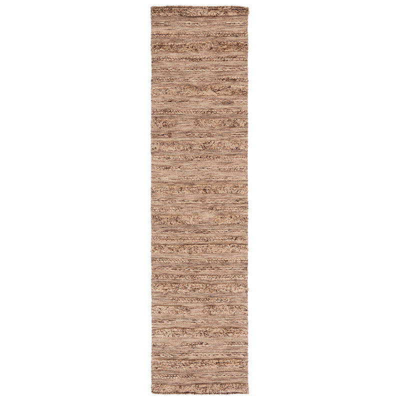 Handwoven Brown and Beige Wool Cotton Runner Rug