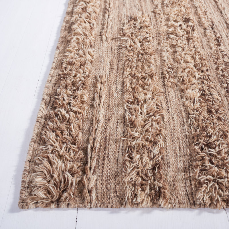 Handwoven Brown and Beige Wool Cotton Runner Rug
