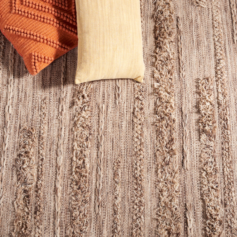 Handwoven Brown and Beige Wool Cotton Runner Rug