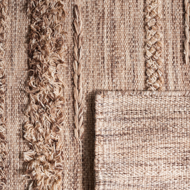 Handwoven Brown and Beige Wool Cotton Runner Rug